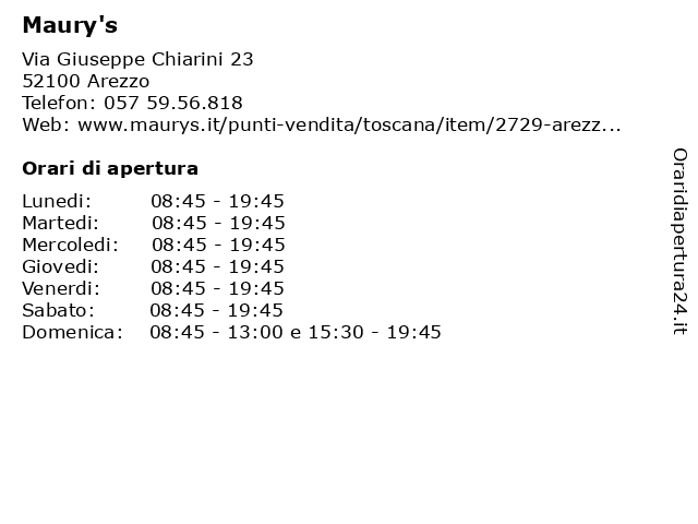 Orari di apertura Maury s Via Giuseppe Chiarini