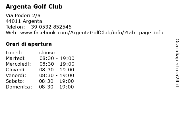 ᐅ Orari di apertura „Argenta Golf Club“ | Via Poderi