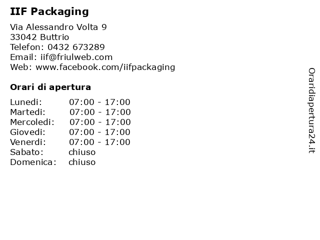 á… Orari Di Apertura Iif Srl Via Alessandro Volta