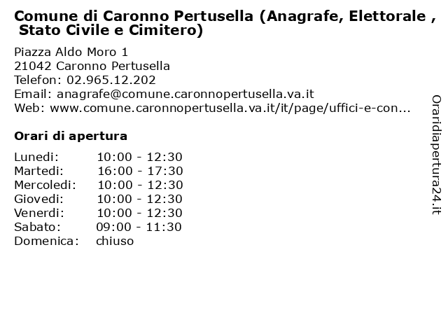 ᐅ Orari Comune di Caronno Pertusella (Segretario generale 