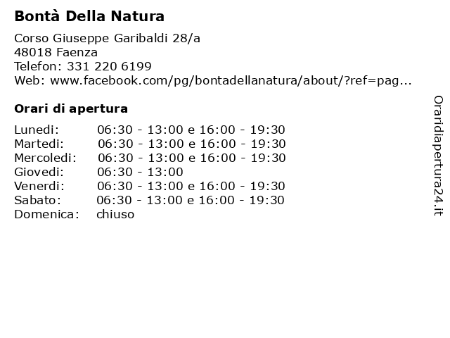 ᐅ Orari di apertura „Bontà Della Natura“ | Corso Giuseppe Garibaldi
