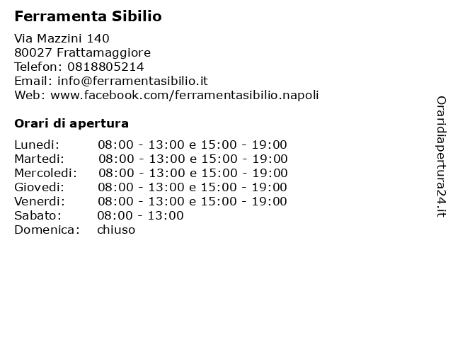 á… Orari Di Apertura Ferramenta Sibilio Via Mazzini