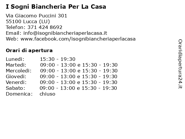 á… Orari Di Apertura I Sogni Biancheria Per La Casa E Non Solo Via Giacomo Puccini