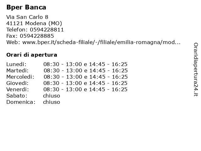 á… Orari Di Apertura Banca Popolare Dell Emilia Romagna Via San Carlo