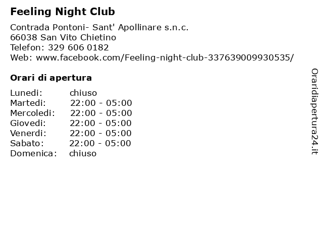 ᐅ Orari di apertura „Feeling Night Club“ | Contrada Pontoni- Sant'  Apollinare