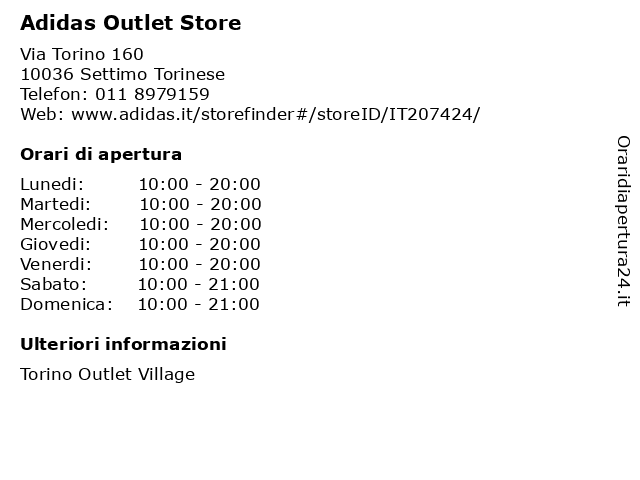 ᐅ Orari Adidas Outlet Store | Via Torino 160, 10036 Settimo Torinese