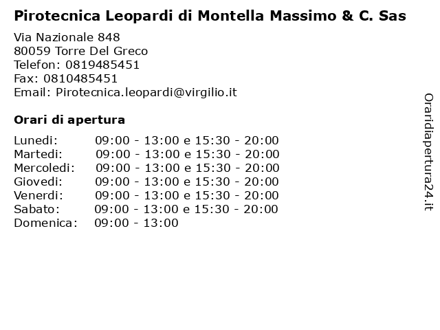 ᐅ Orari di apertura „Pirotecnica Leopardi di Montella Massimo & C